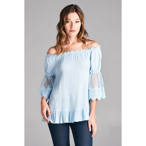 Off Shoulder Baby Blue Blouse