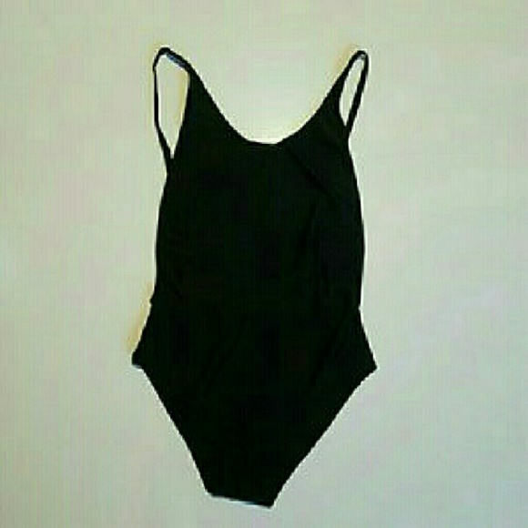 Black High Waisted Low Back Unpadded Bathing suit - Picture 2 of 4