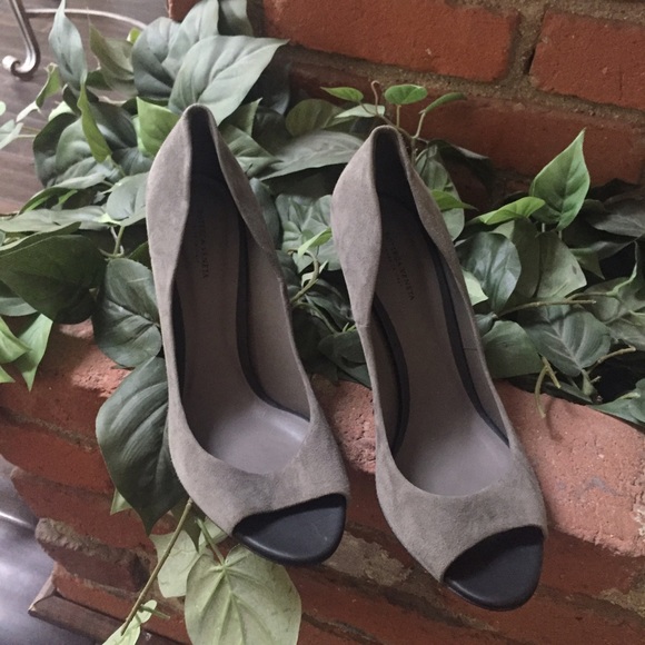 Bottega Veneta Gray Suede Peeptoe Pumps