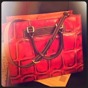Dooney &a Burke red embossed leather shoulder bag