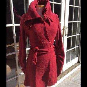 Boiled Wool Long Wrap Sweater Coat