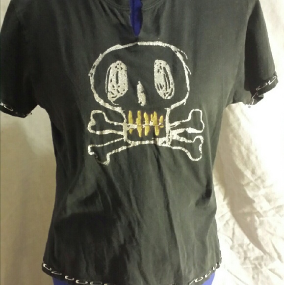 Revamped Silver Skull Safety Pin Shirt - Small