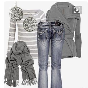 Gray & White Striped Thermal Shirt