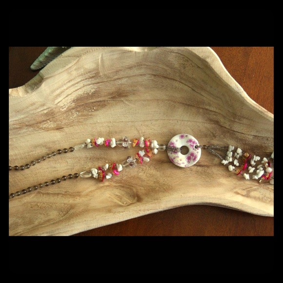 Eye-catching hand painted ceramic & stone necklace