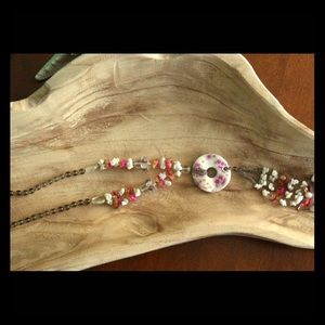 Eye-catching hand painted ceramic & stone necklace