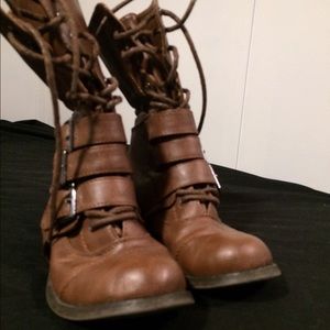 Brown leather combat boots