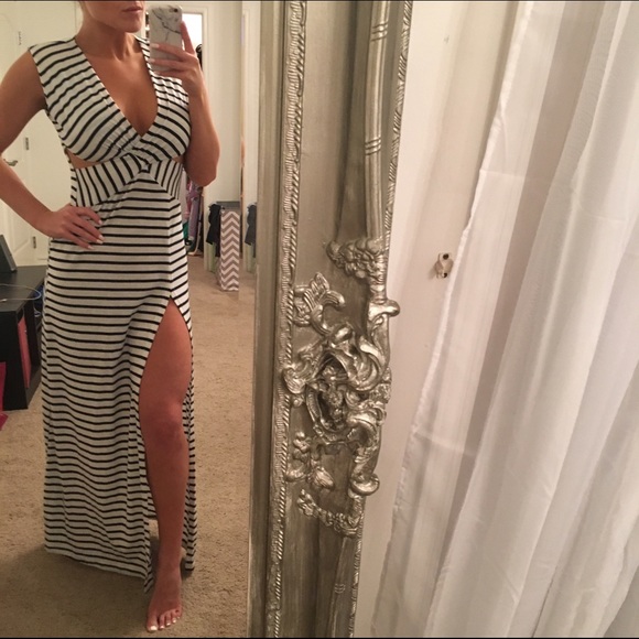 L' Artiste long navy and white dress