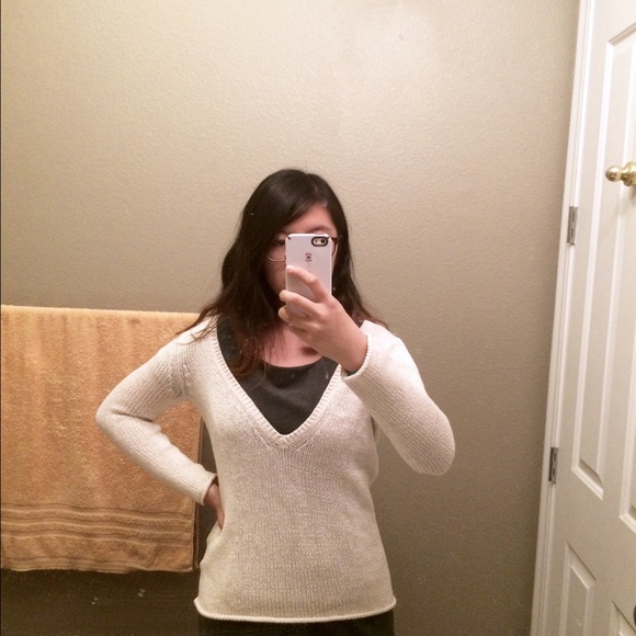 Cream knitted V-neck sweater