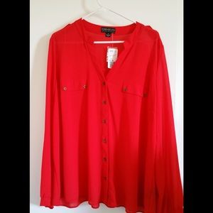 Red button down blouse