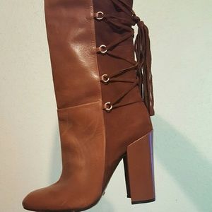 Brown leather/suede knee high boots