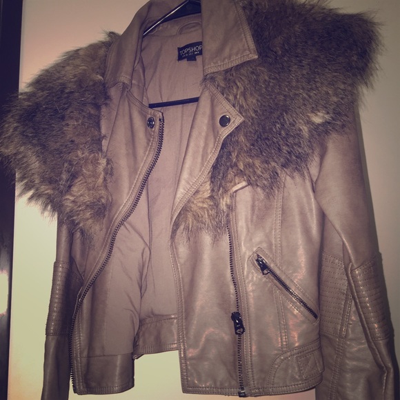Top shop detachable fur Moto jacket