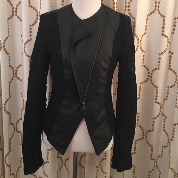 Black leather & lace bomber