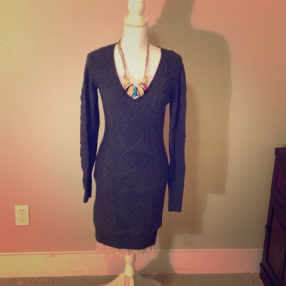Gray sweater dress with lace slip - Picture 1 of 3