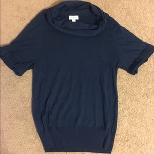 Loft cowl neck sweater. Short sleeve. Blue. Small