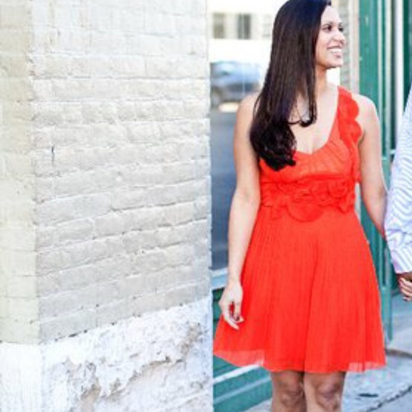 Orange one shoulder BeBe dress sz small - Picture 5 of 6