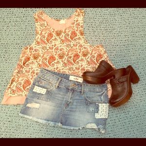 SALE Hollister jean miniskirt with lace detail.