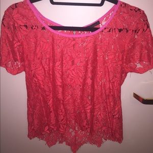 Coral lace crop top