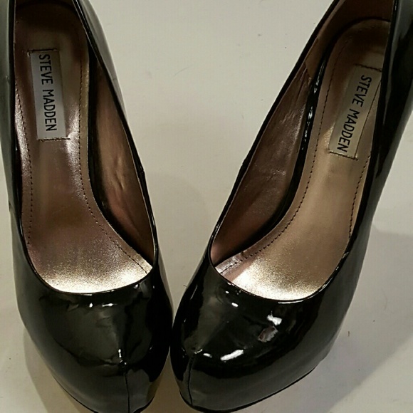 Patten leather platform heels