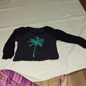 Grey palm tree 3/4 sleeve crop top raglan shirt