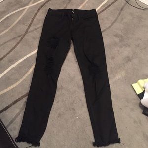 Black distressed ankle frayed skinny jeans