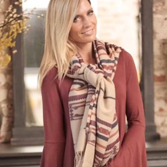 SOLD OUT 💎Perfect Tan Aztec Blanket Scarf 💎 - Picture 3 of 4