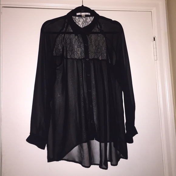 Sheer black button up blouse