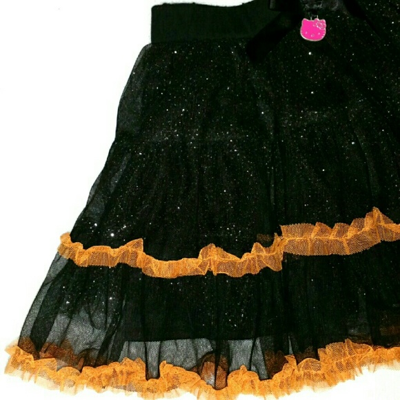 Glittery Black & Orange Ruffled Hello Kitty Skirt