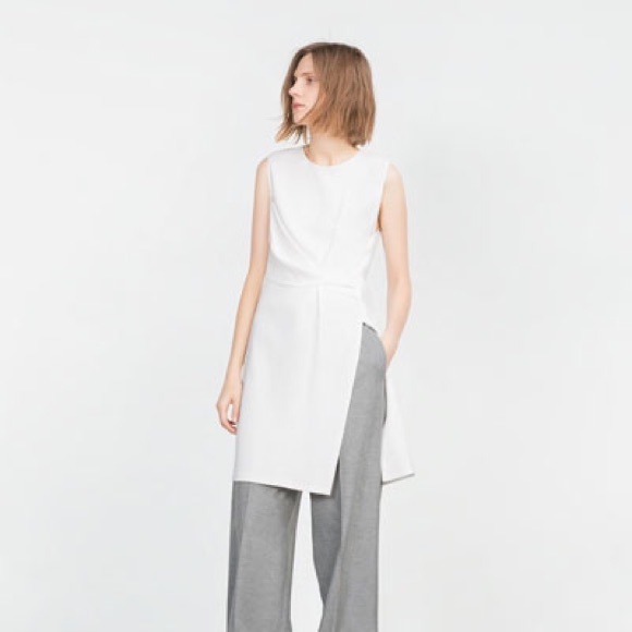 Draped Studio White High Side Slit Tunic Dress