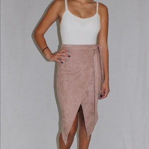 Blush pink suede wrap around skirt
