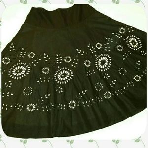 Michael Kors black cotton cutout a-line skirt