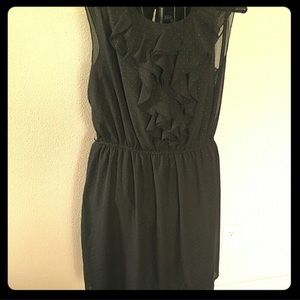 Black chiffon dress with gold polka dots