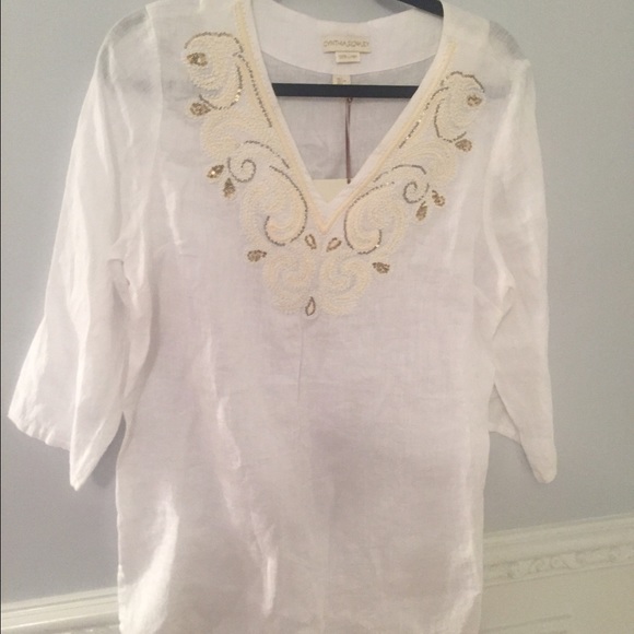 NWT Large embroidered Cynthia Rowley linen tunic