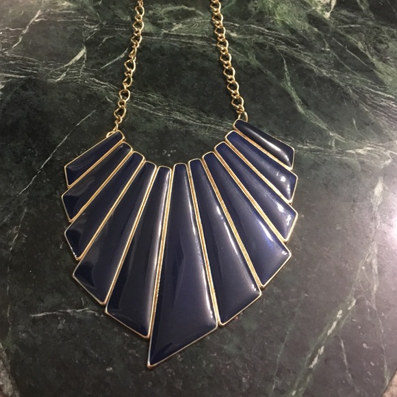 Navy Blue and Gold Art Deco Statement Necklace
