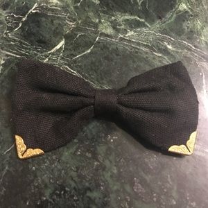 Black Canvas Hair Bow with Gold Corners