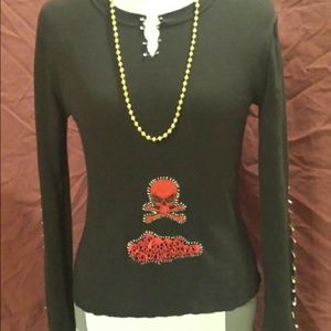 Revamped Black Skull Safety Pin Shirt - Small