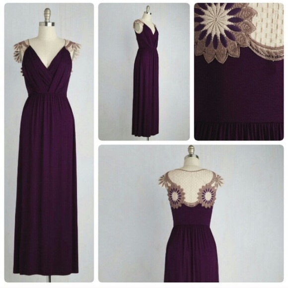 Plum maxi dress with crocheted detail