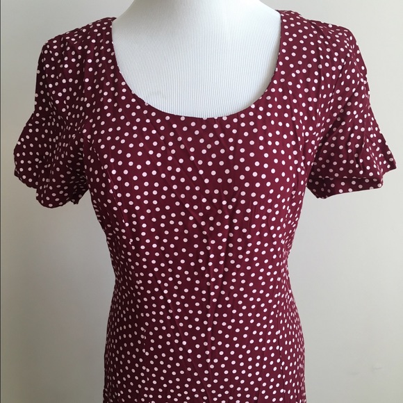 1990s Maroon Polka Dot Maxi Dress - Picture 1 of 5