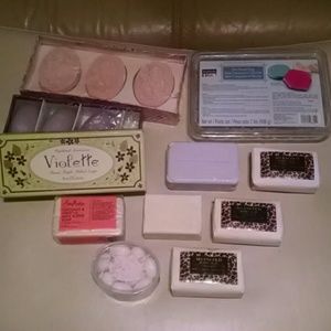Assortment of bar soaps and clear glycerin soap