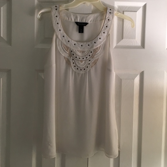 White embellished silk tank top