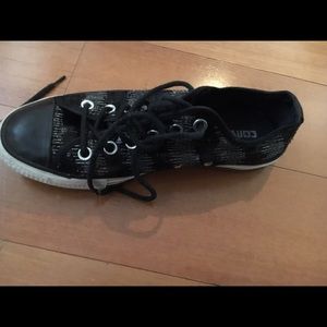 Beaded metallic black and silver converse