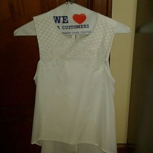 White F21 blouse with leather detail