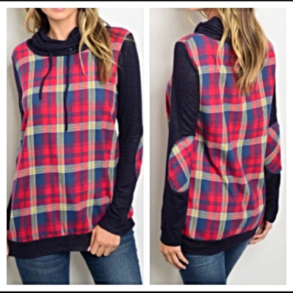 Cutest Plaid Elbow Patch Tunic Top S - Picture 2 of 4