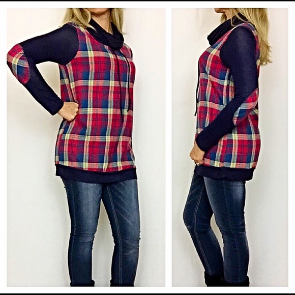 Cutest Plaid Elbow Patch Tunic Top S - Picture 4 of 4