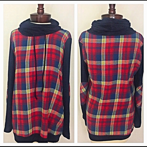 Cutest Plaid Elbow Patch Tunic Top S - Picture 3 of 4