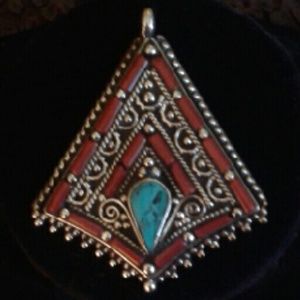 SALE New HC Red Coral/Inlaid Turquoise *925SO Pend