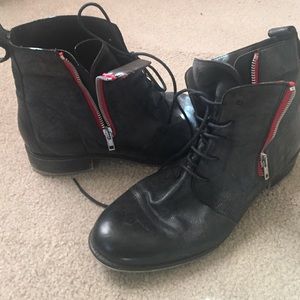 Ankle Booties/ Zip Side w/ Red Detail