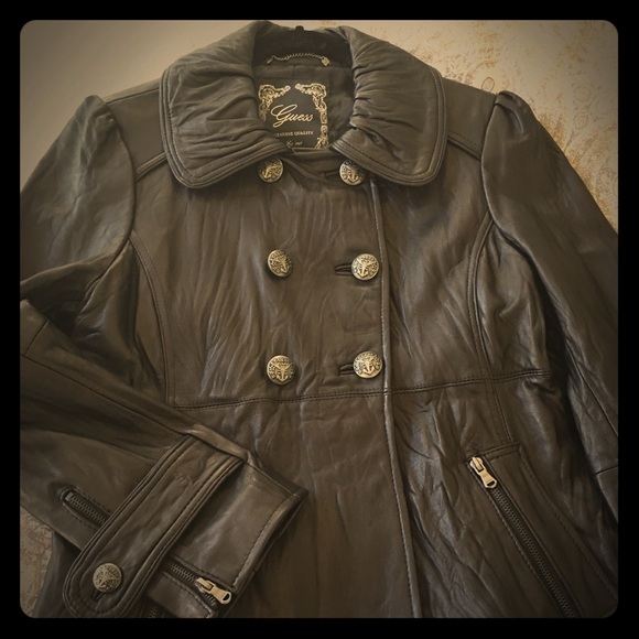 Leather Pea Coat Jacket by GUESS! Size Medium