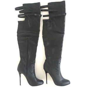 Black Faux Leather Knee/Thigh Boots