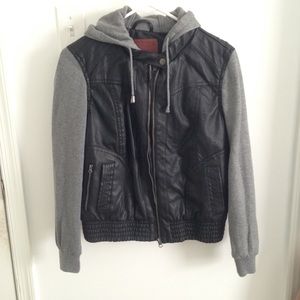 Faux leather jacket with grey built in jacket
