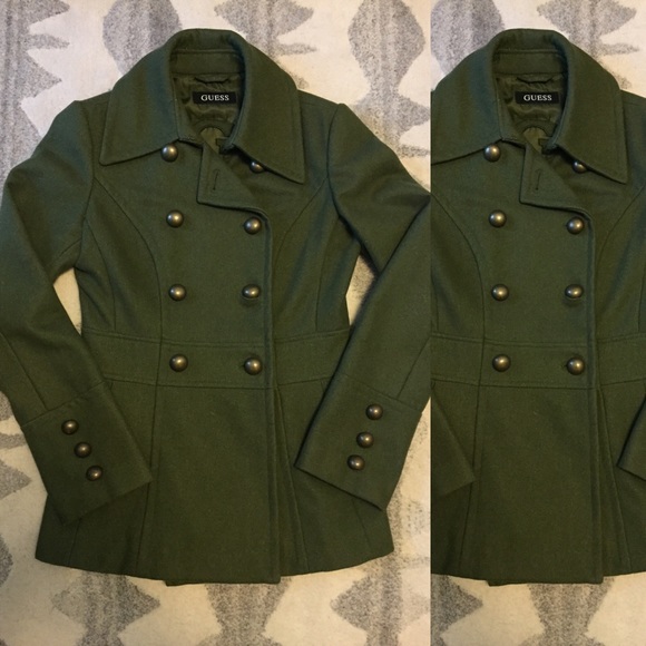 Guess Military style olive peacoat Size small